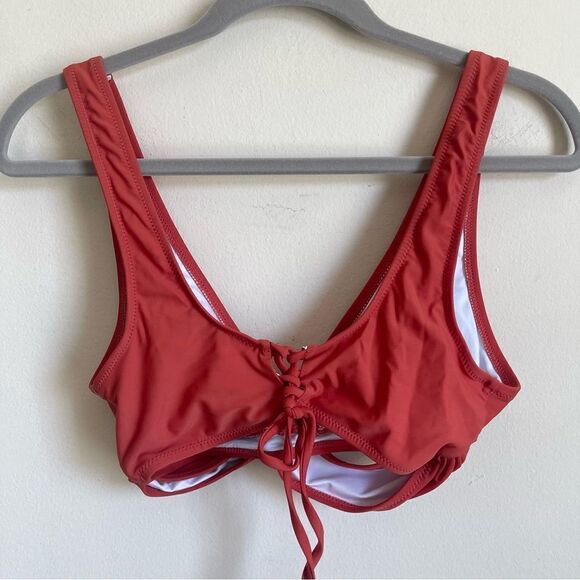 Beachsissi Burnt Orange Twist Lace Up Bikini Top M - Picture 6 of 6